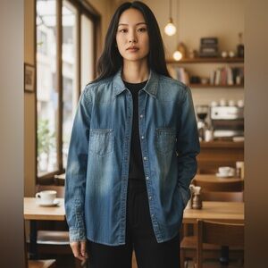 The KOOPLES Man Denim Shirt Size Small Top Buttons Down Closure 100% Cotton